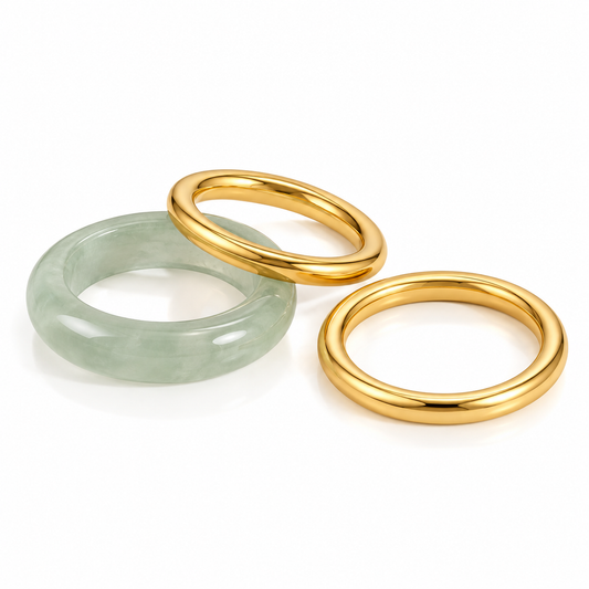 sage + gold ring set