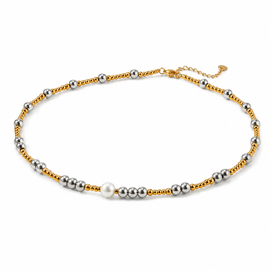 pearl duo colored beaded necklace