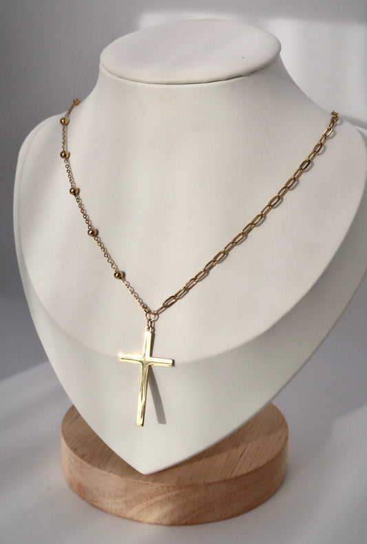 Beaded Link Cross Necklace
