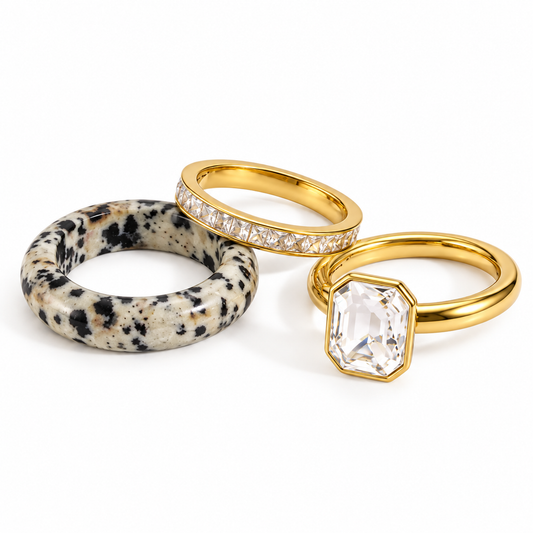 Black marble ring set