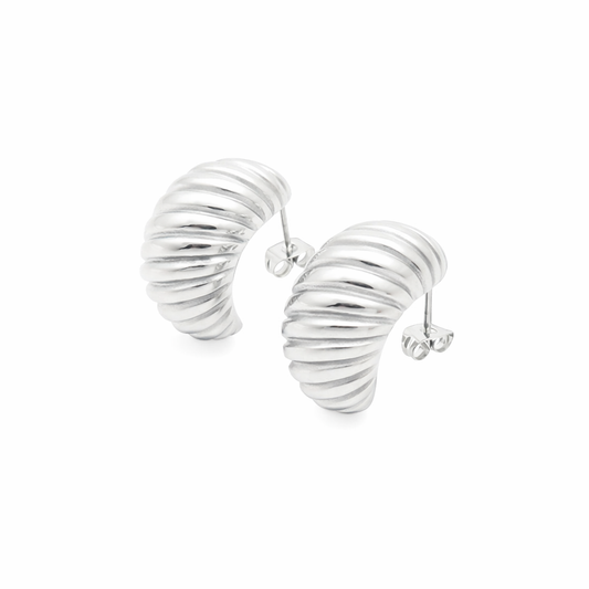 Chunky Ribbed Silver Earrings